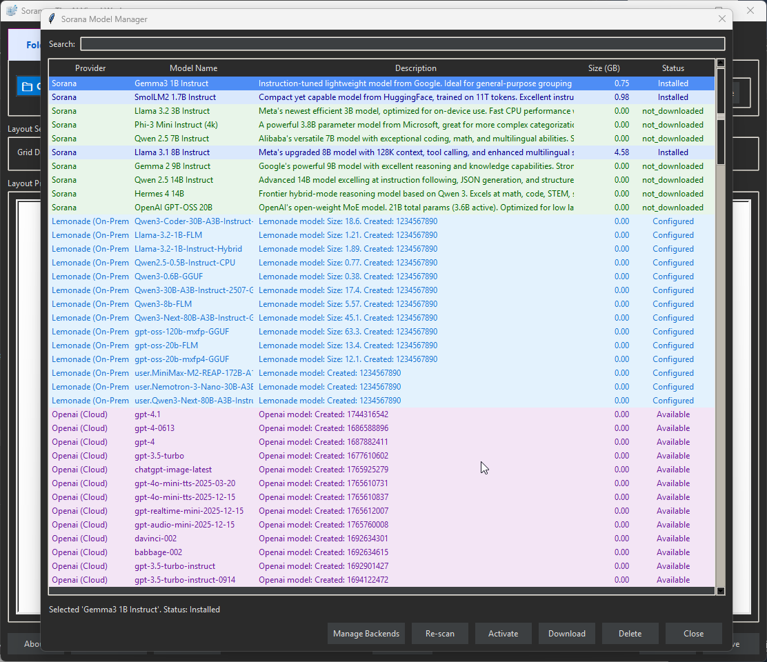 Sorana Model Manager Screenshot