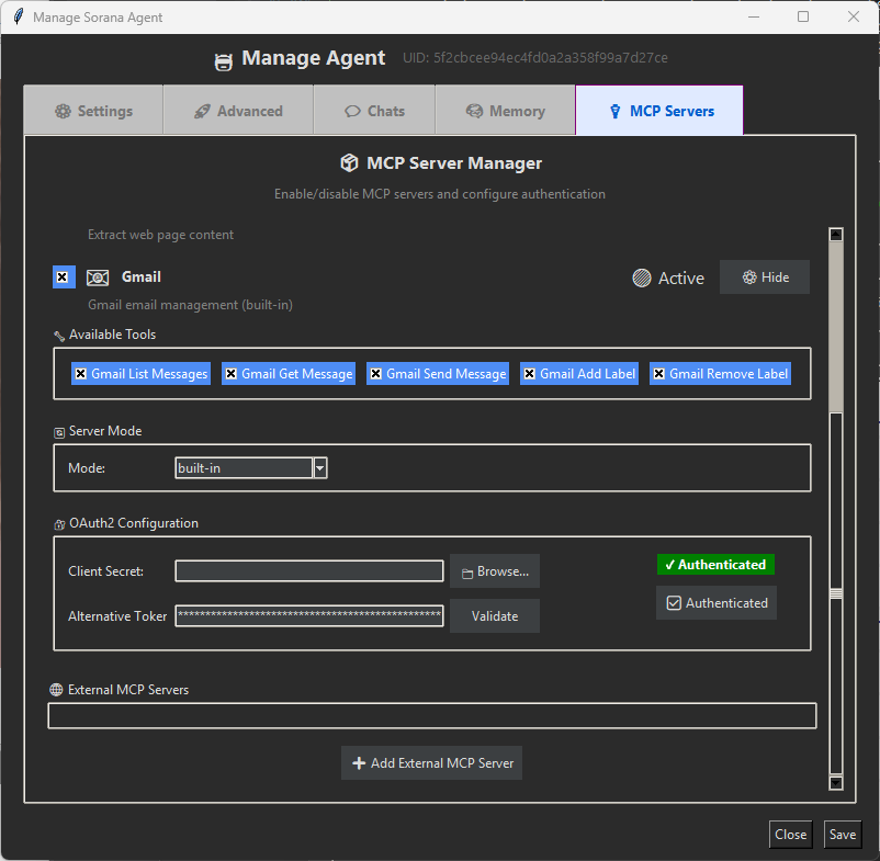 Gmail MCP Server Configuration Interface