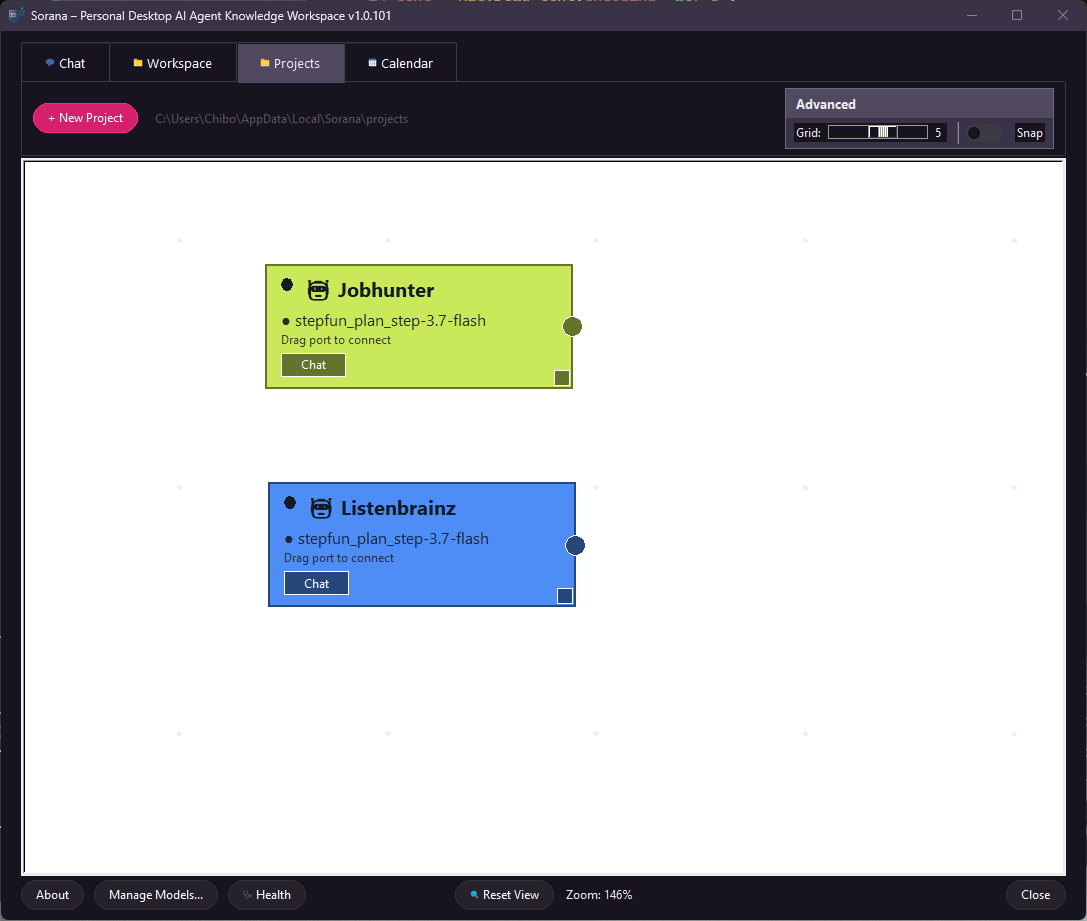 Projects canvas with per-project assistant cards