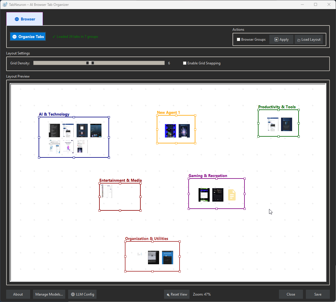 TabNeuron AI Spatial Tab Manager Interface