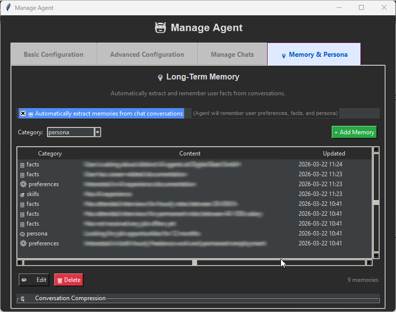Long-Term Person Memory Management Interface