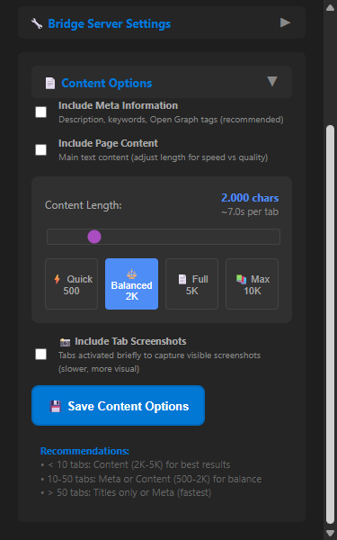 TabNeuron Connector - Content Extraction Options