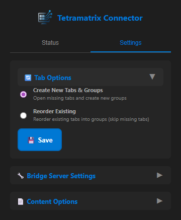 TabNeuron Connector - Tab Options