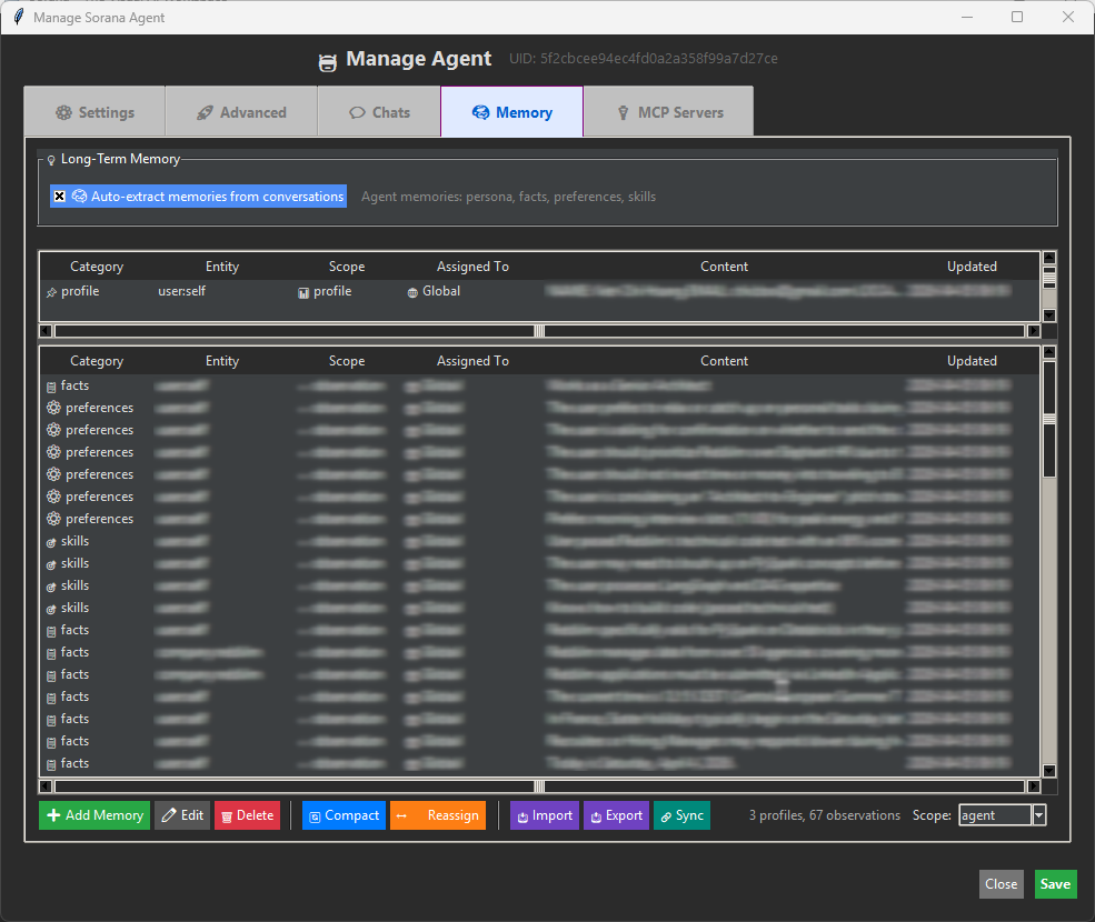 Long-Term Person Memory Management Interface